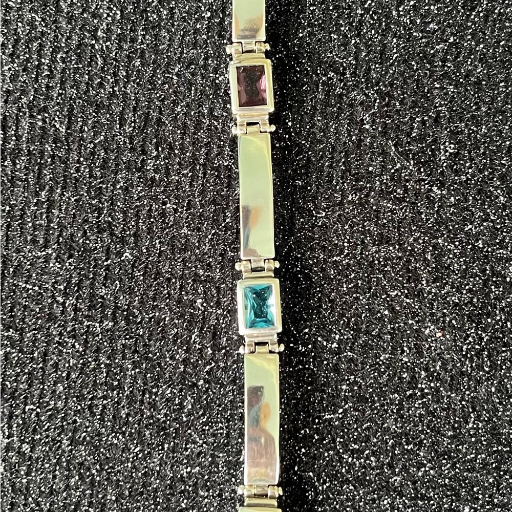 Elegant Silver Bracelet with genuine citrine, blue topaz, amethyst and peridot